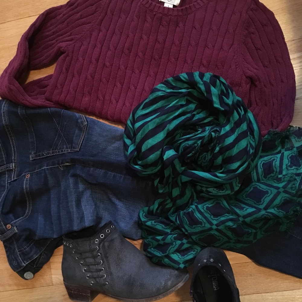 Maroon cable-knit sweater